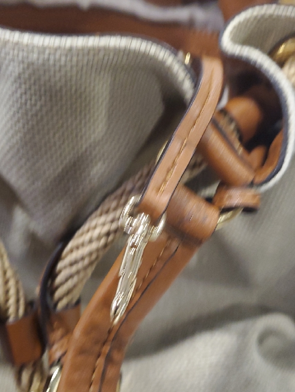 Michael Kors Tan Canvas Drawstring Shoulder Bag with Brown Leather Trim - Picture 14 of 17